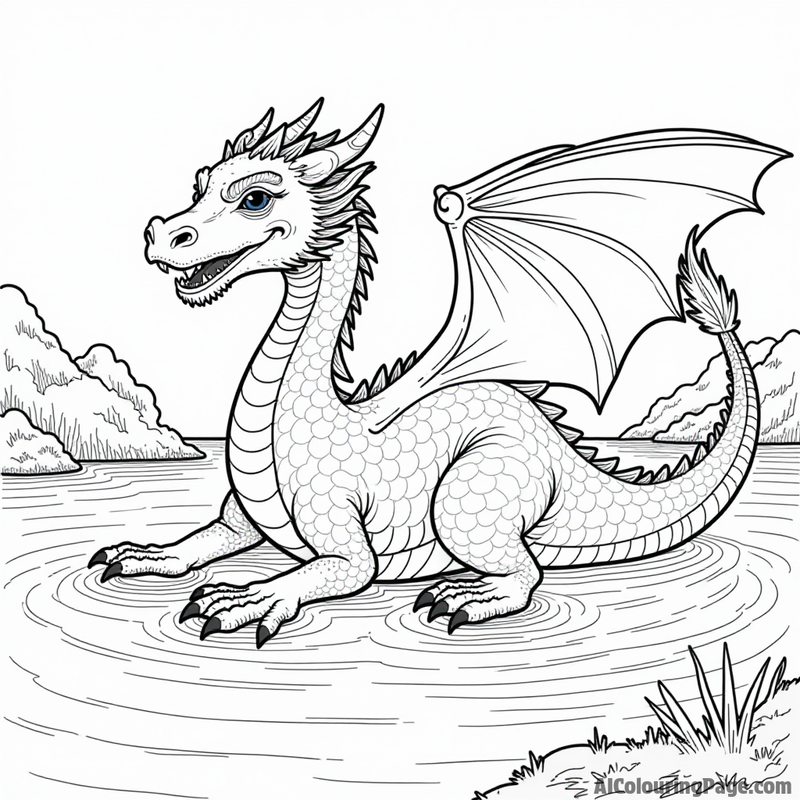 Dragon swimming in a lake