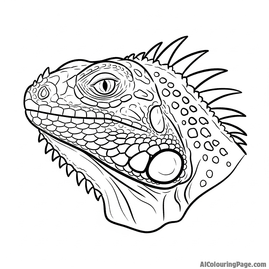 Charcoal sketch of an iguana's head, focusing on the spiny crest.