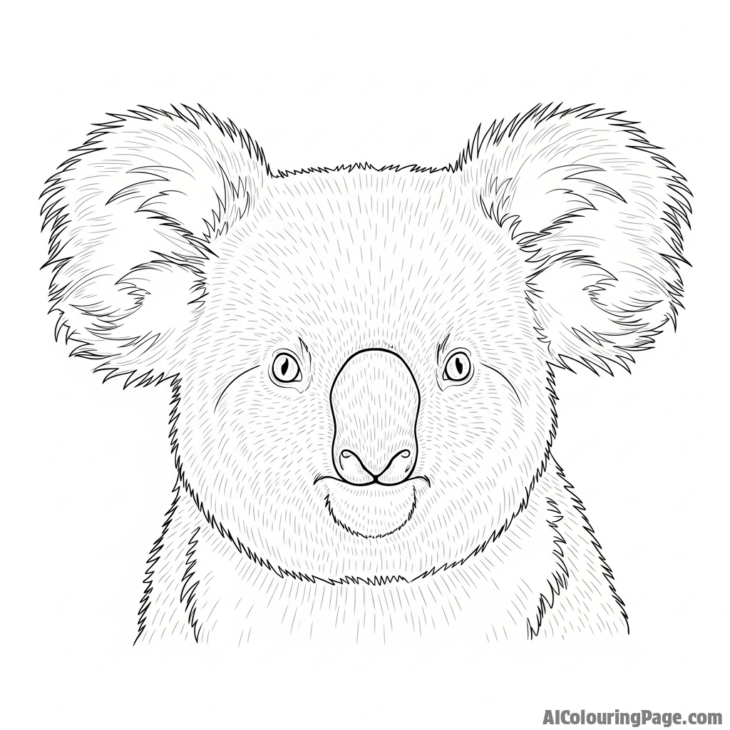A photorealistic portrait of a koala with every single hair detailed.