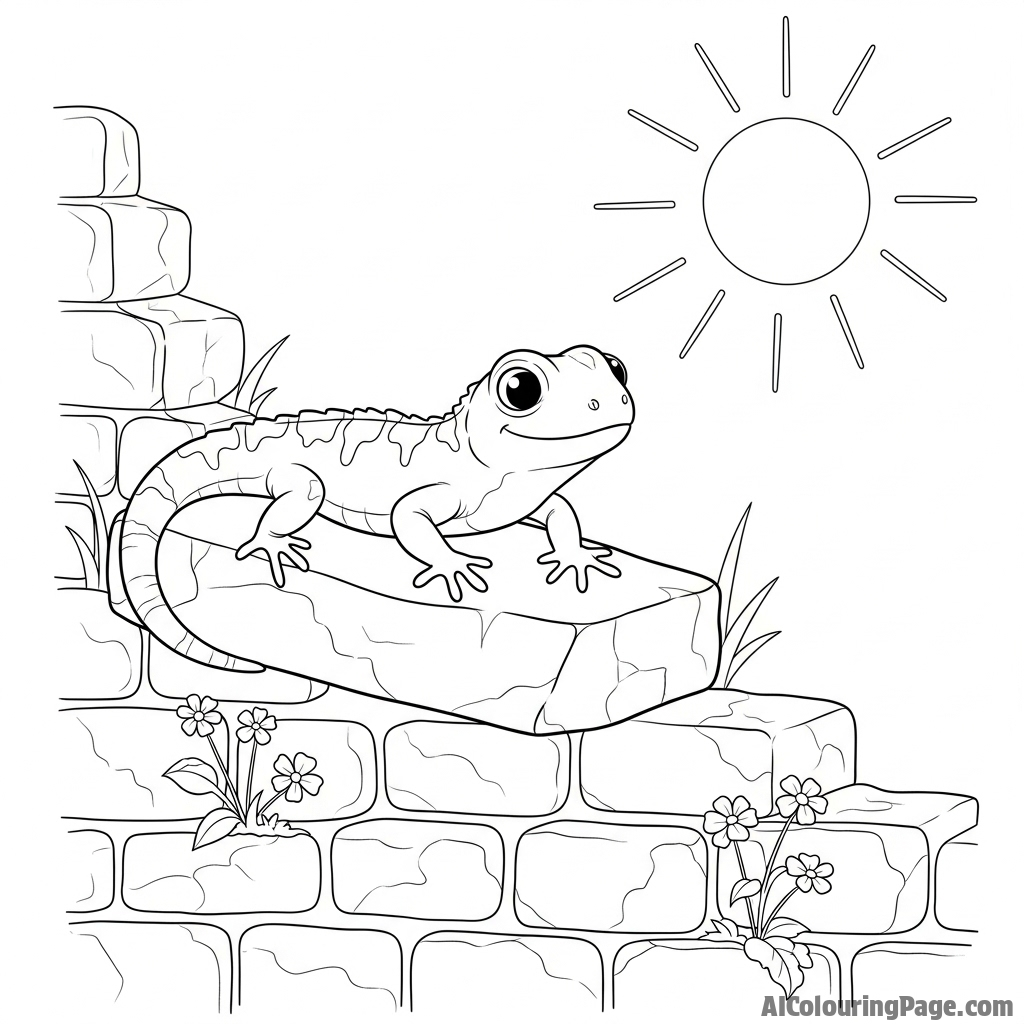 A lizard basking on a sun-drenched, ancient stone wall.