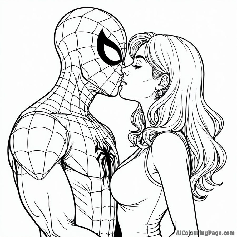 Spider-Man and Mary Jane kissing