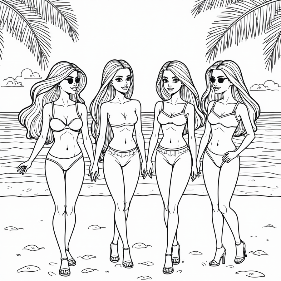 Barbie and her friends at a beach party