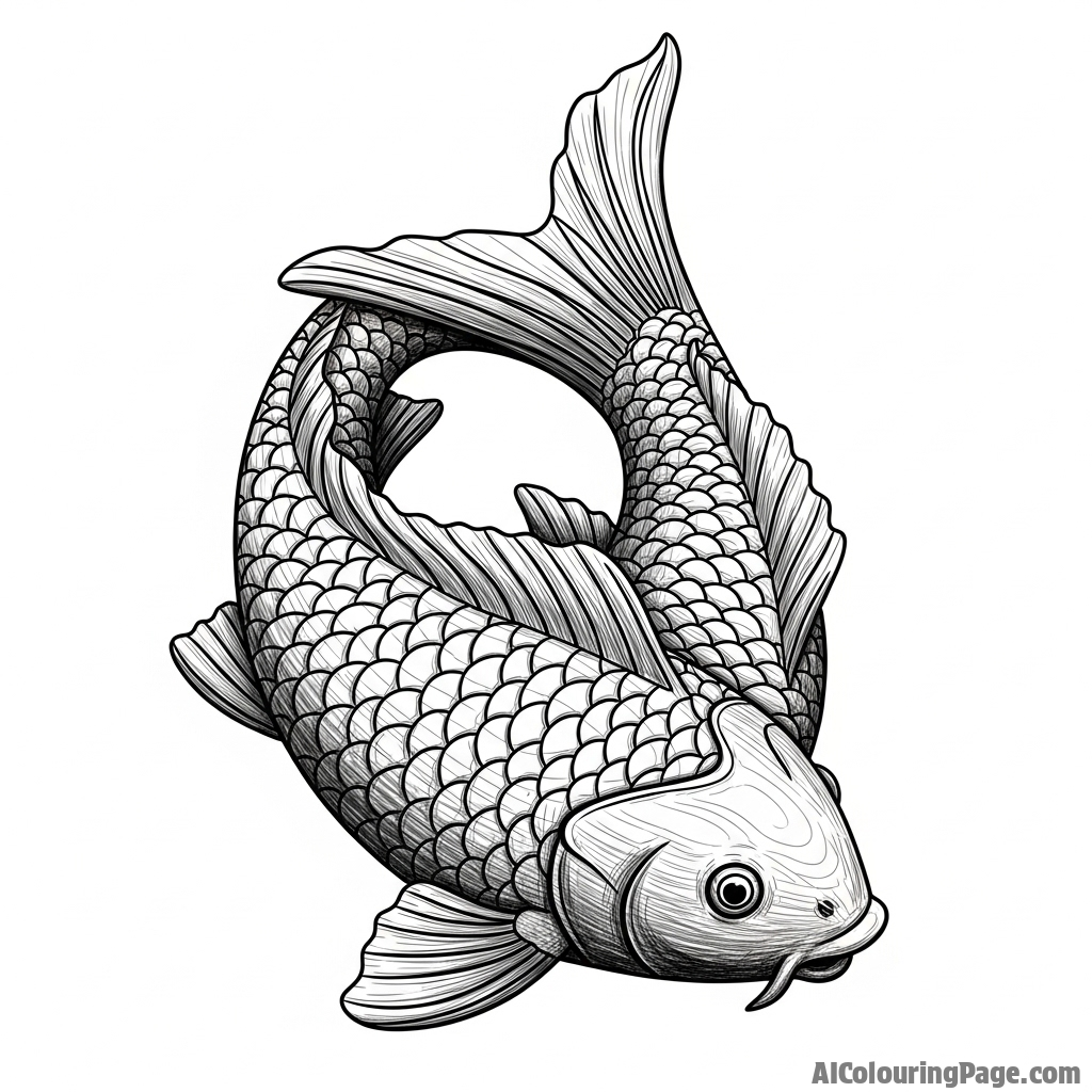 A koi fish intricately carved from a single piece of polished, dark wood.
