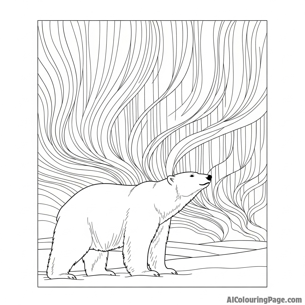 A polar bear silhouetted against the ethereal glow of the aurora borealis.