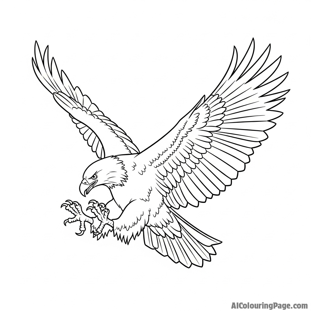 Eagle mid-dive, talons extended, hunting its prey.