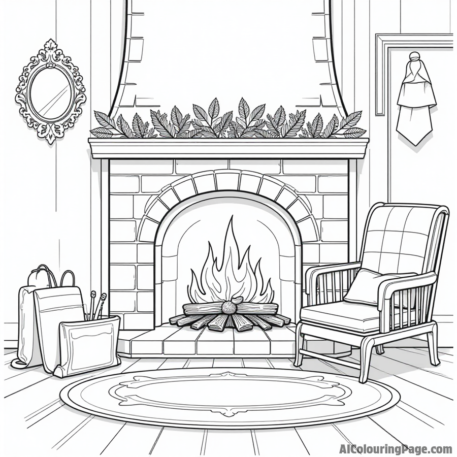 A cozy fireplace with a warm blanket