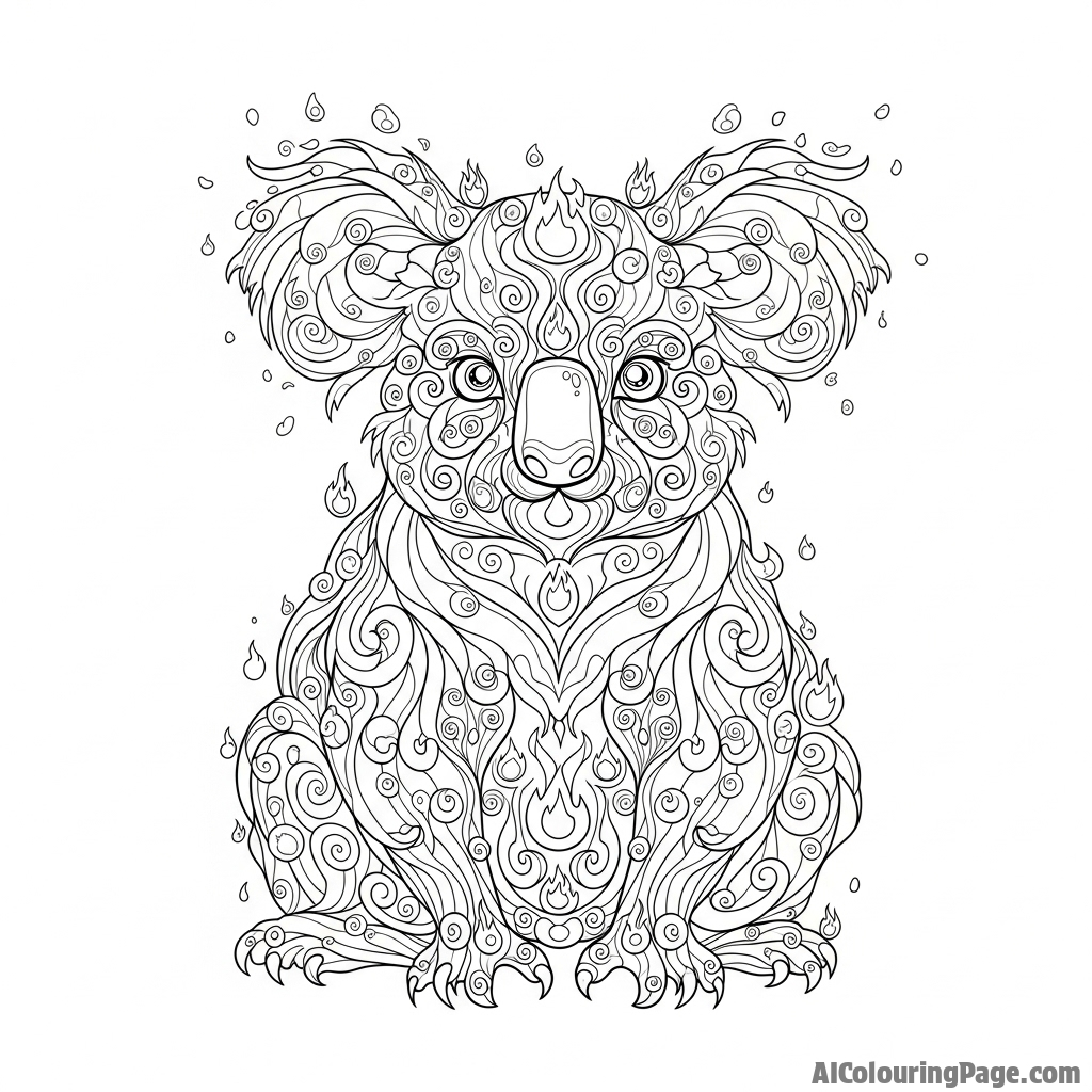 A fantastical koala made of swirling smoke and glowing embers.