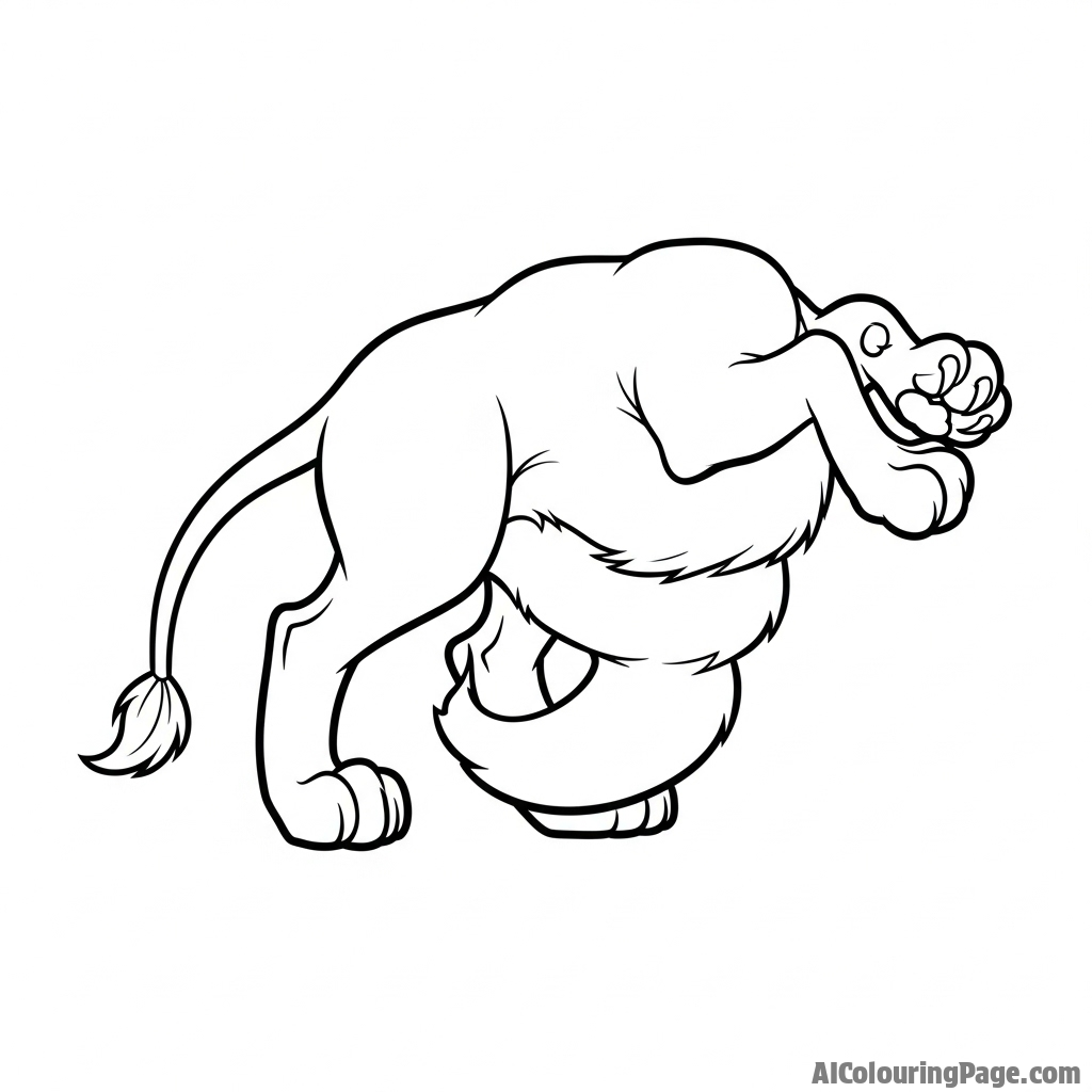 The powerful hind legs of a lion tensed and coiled as it prepares to spring.