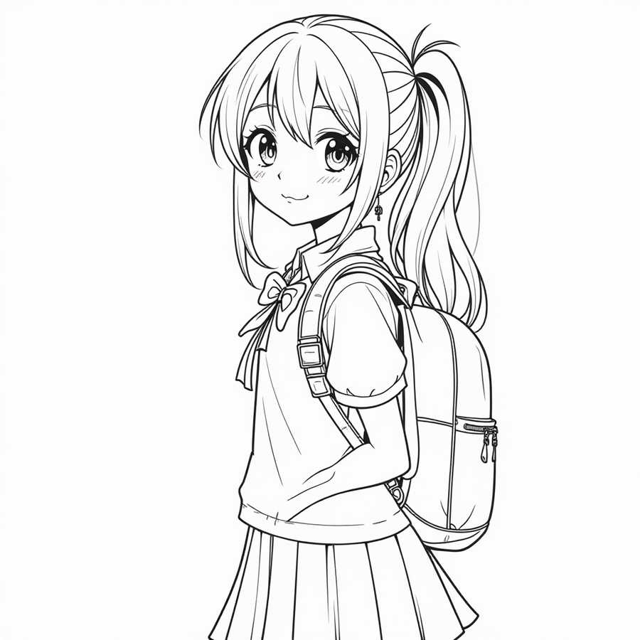 Anime school girl with a backpack