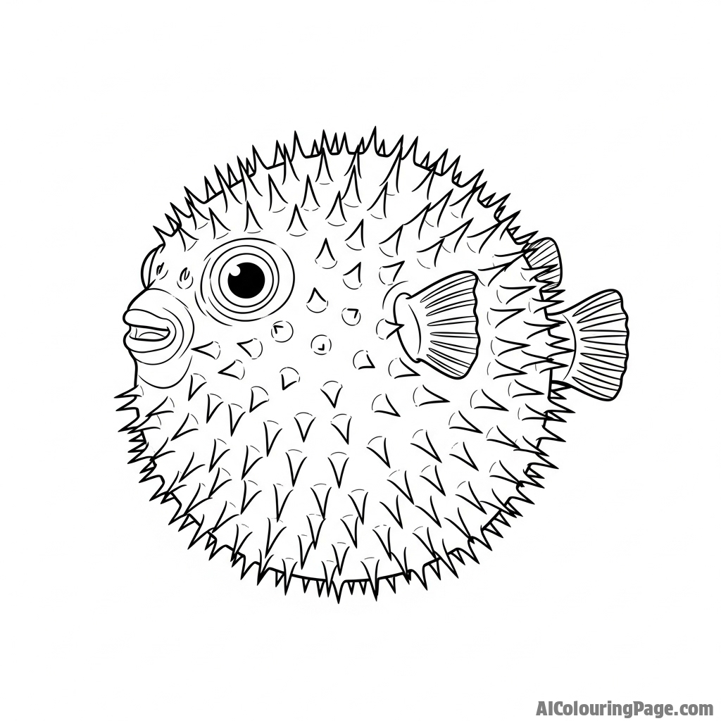 A pufferfish fully inflated, a spiky sphere of defense.