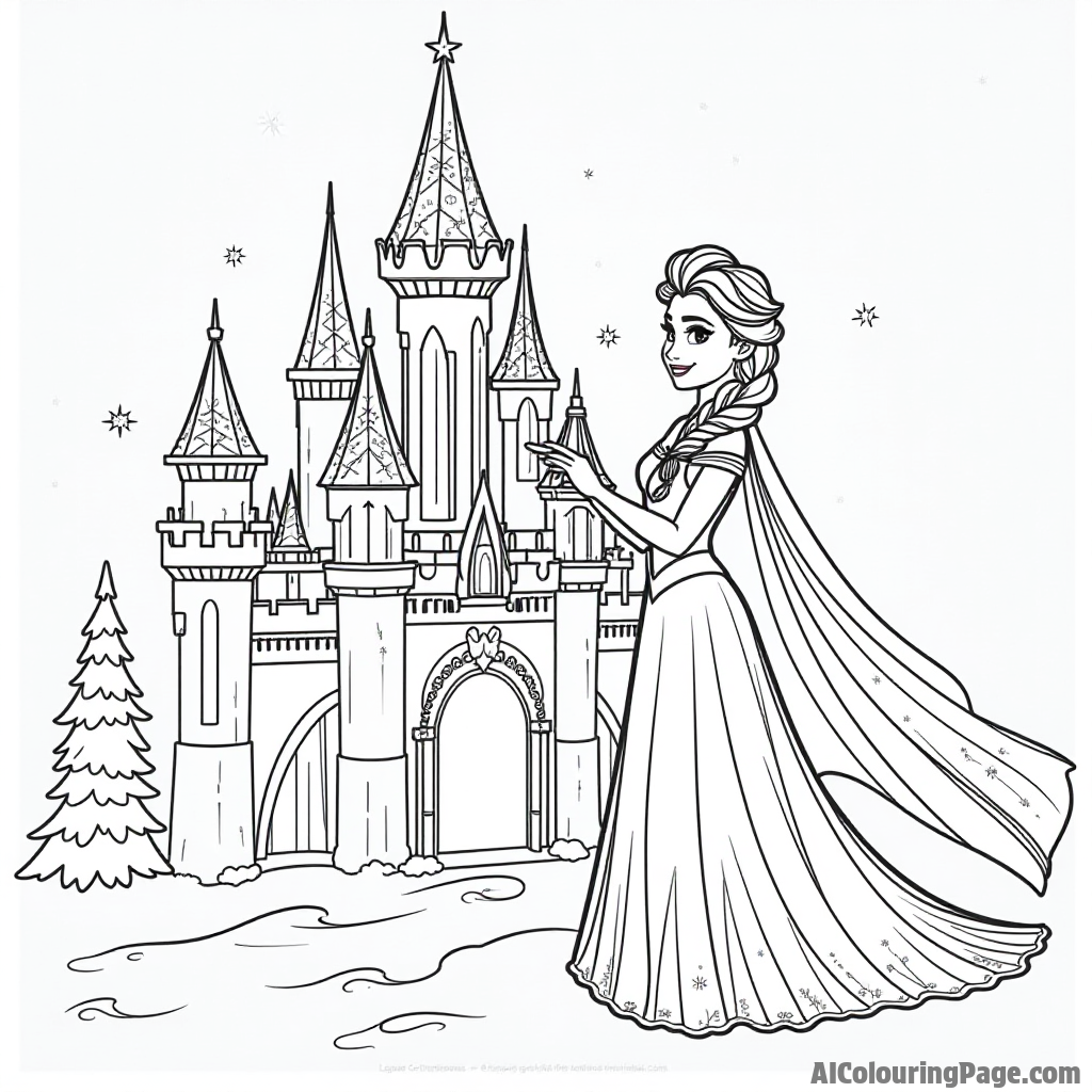 Elsa decorating her ice castle with shimmering lights