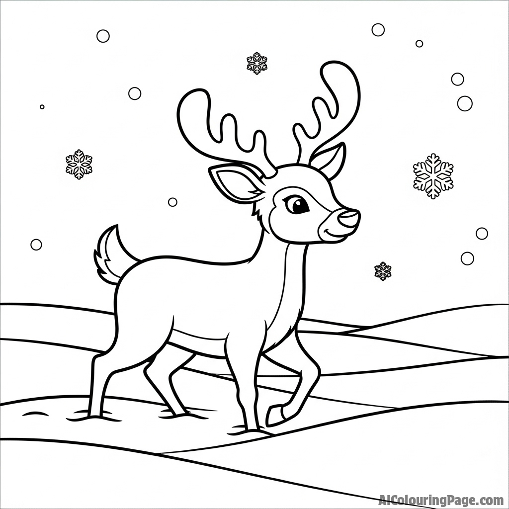 A deer navigating a field of deep, undisturbed snow.