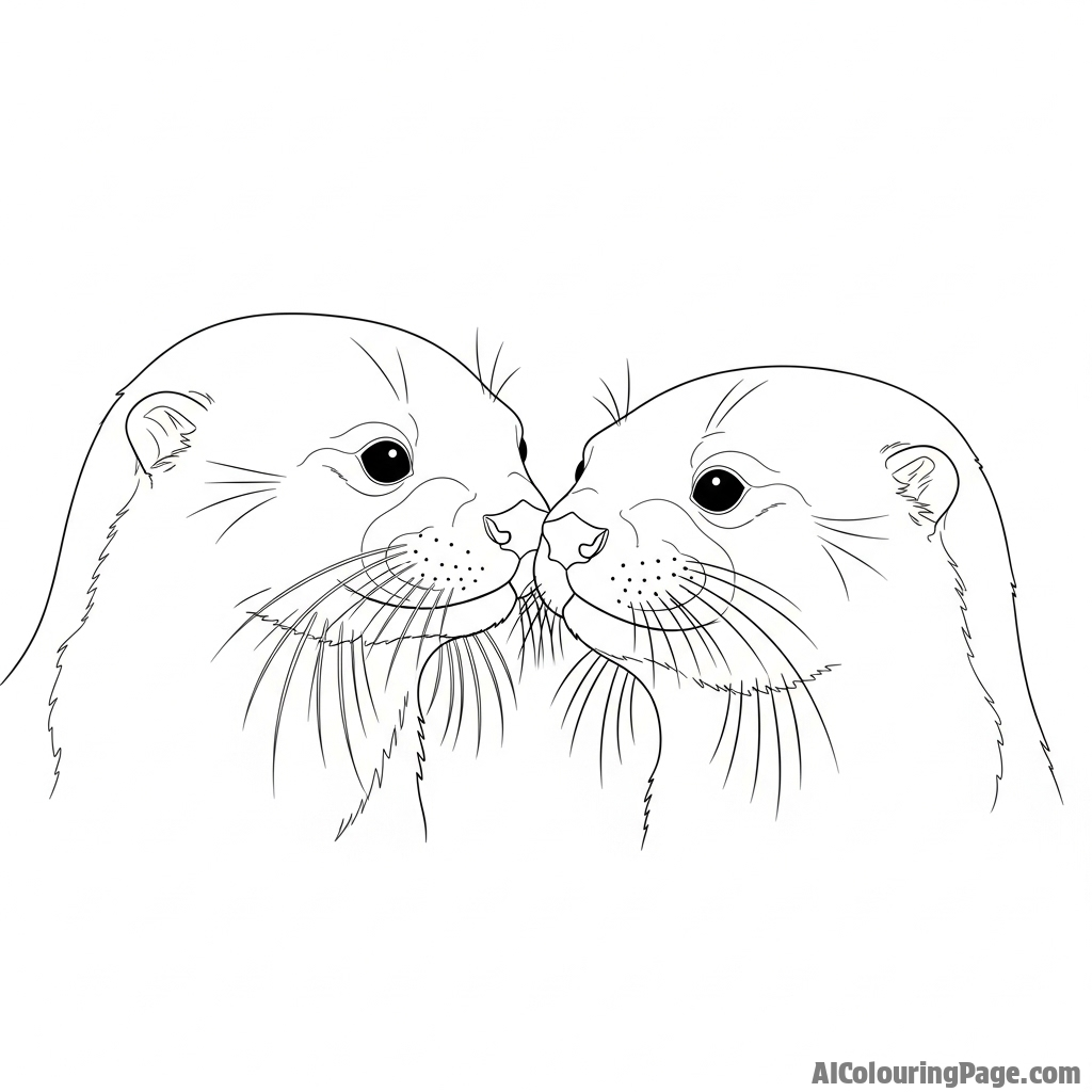 A close-up of two otters gently touching noses.