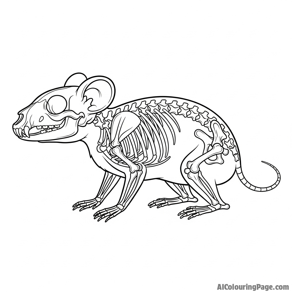 A scientific illustration of a mouse skeleton, in the style of an old anatomical textbook.