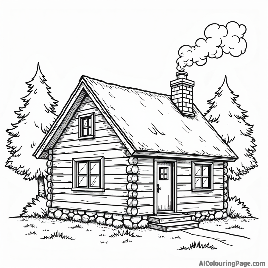 Cozy cabin with smoke from chimney