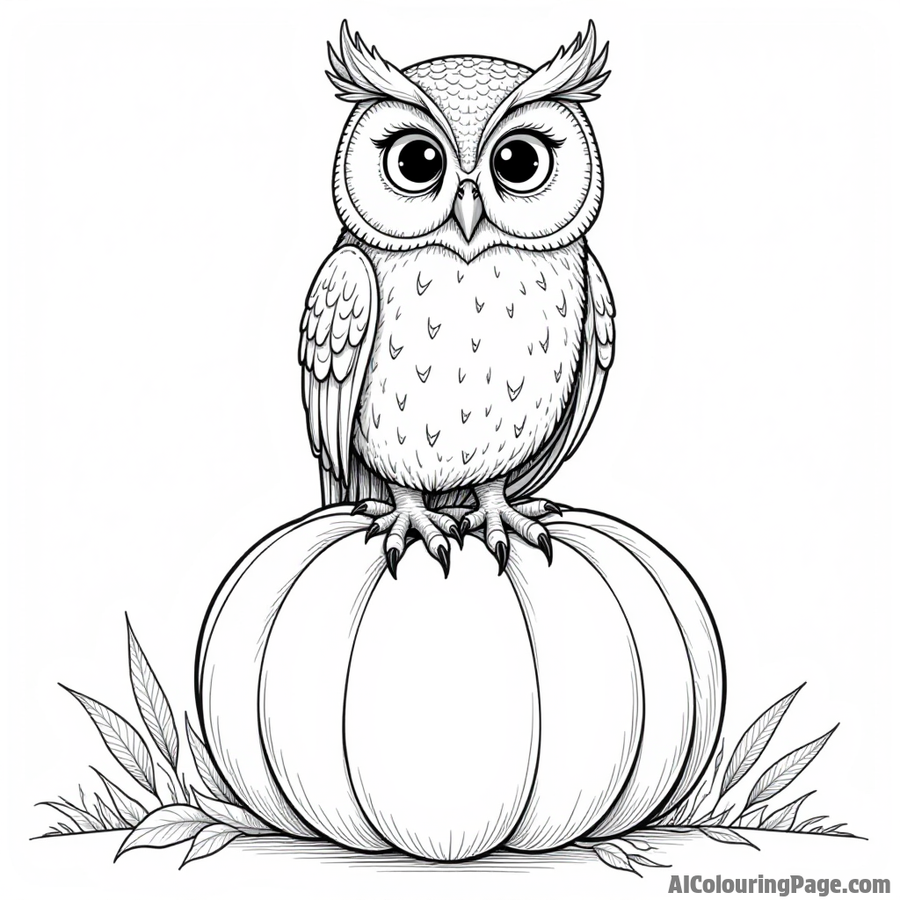 Owl perched on pumpkin