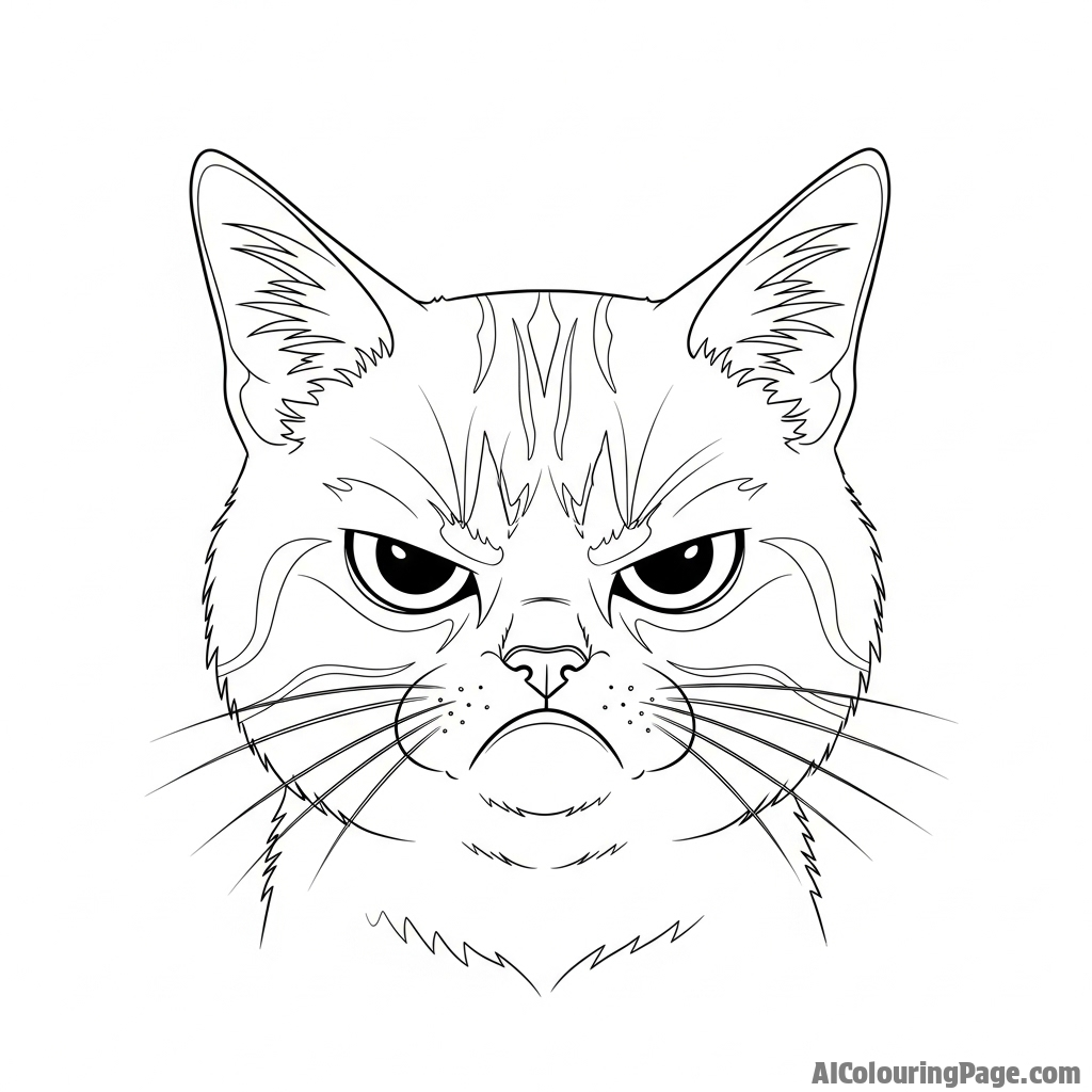 A portrait of a cat with an exceptionally grumpy expression.