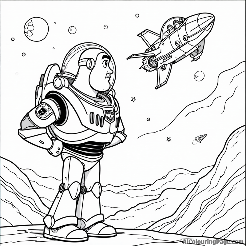 Buzz Lightyear looking at a space battle