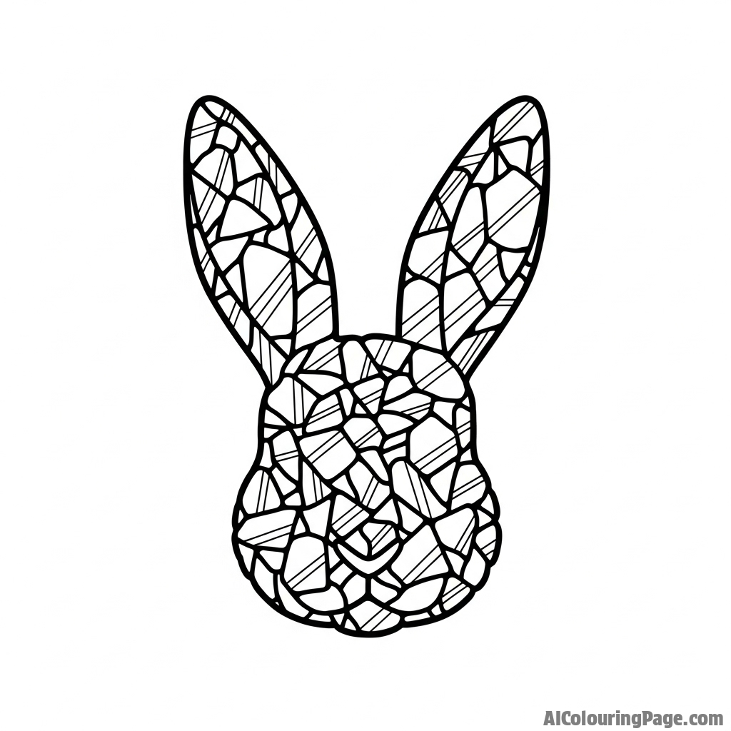 A bunny's face made from a mosaic of shattered mirror fragments.