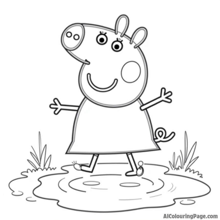 Peppa Pig jumping in muddy puddles