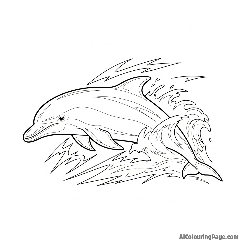 The streamlined shape of a dolphin cutting through turbulent, stormy waters.