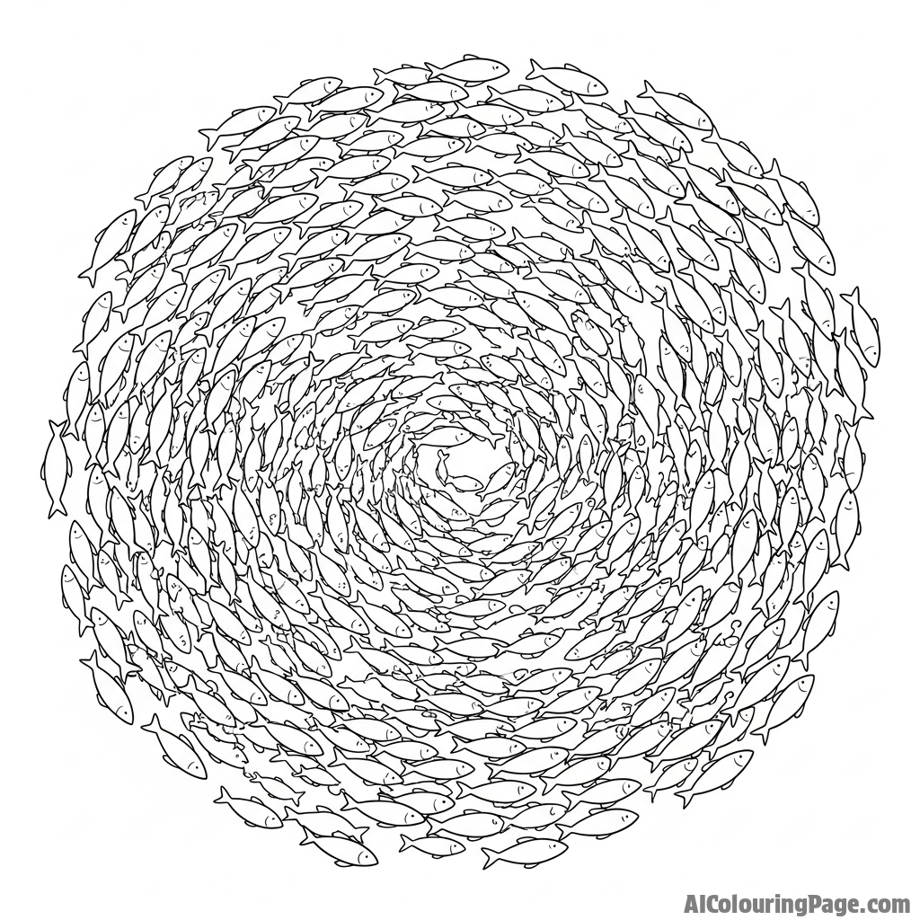 A school of fish moving in a massive, synchronized swarm through the water