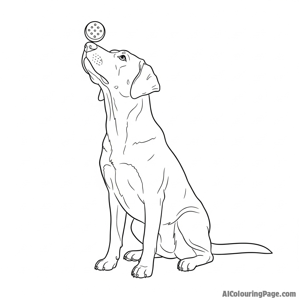 A dog balancing a treat on its snout, showing intense focus.