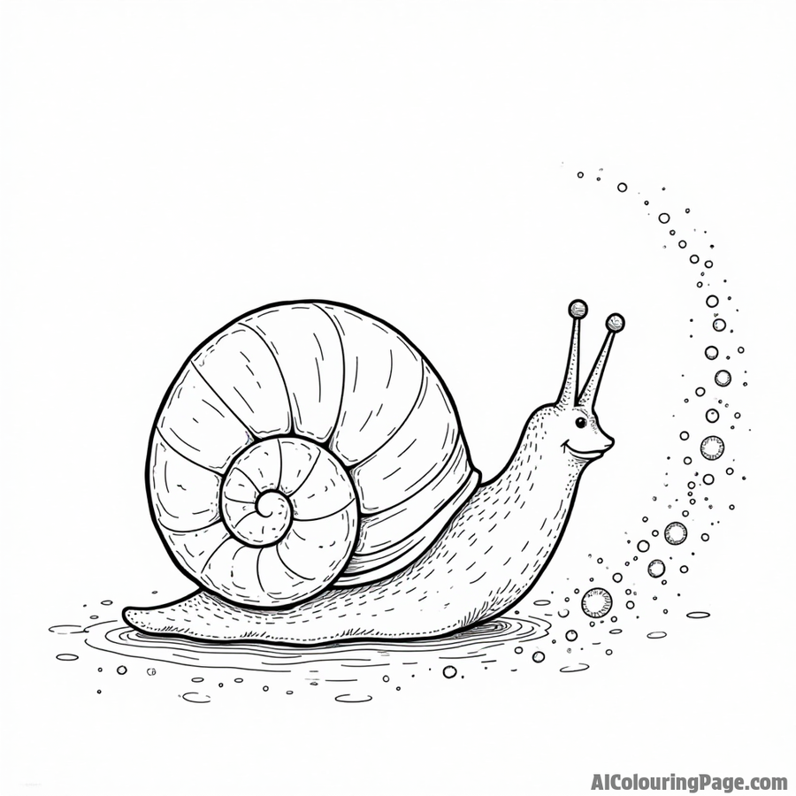 A happy snail leaving a shimmering trail