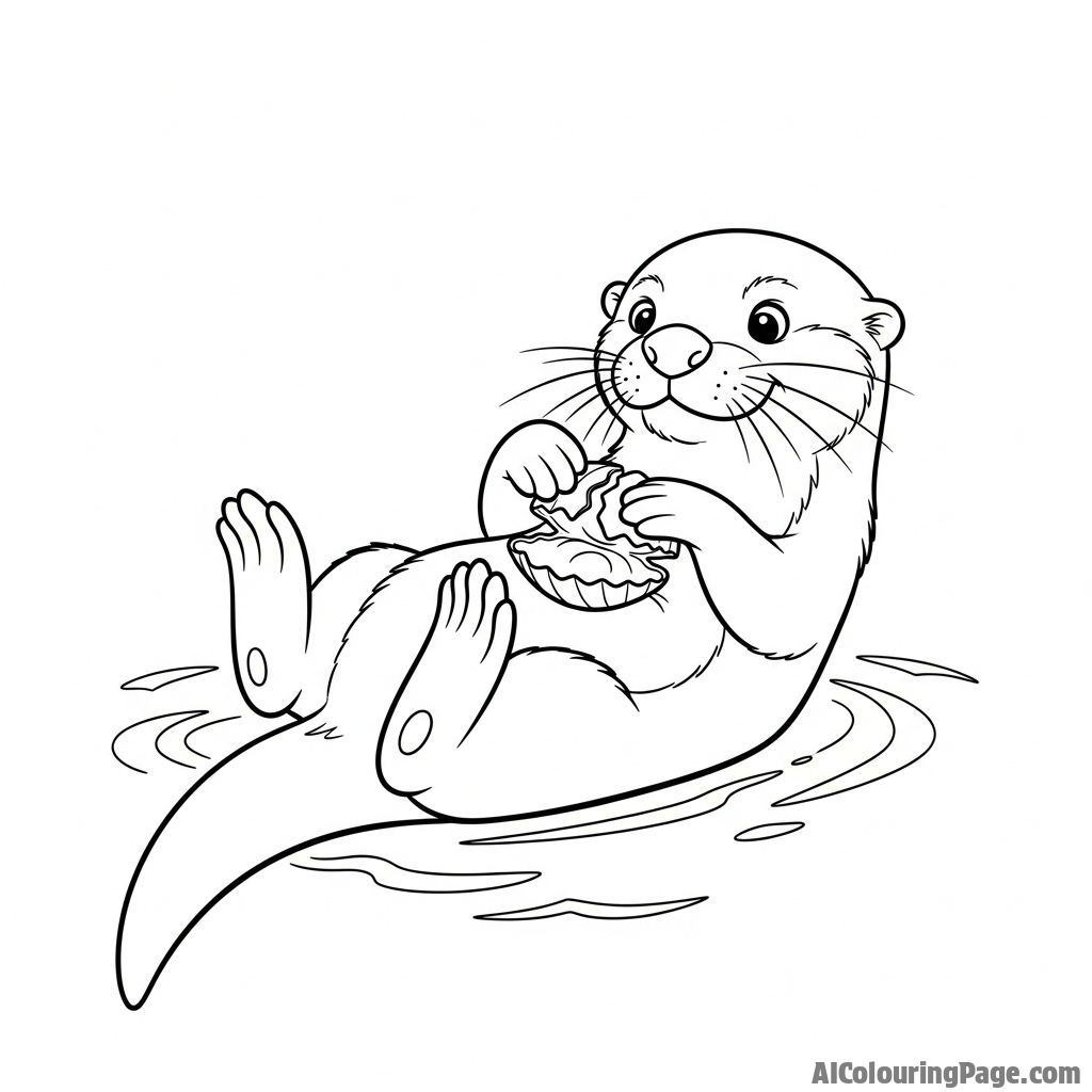 An otter floating on its back, cracking a shell on its stomach