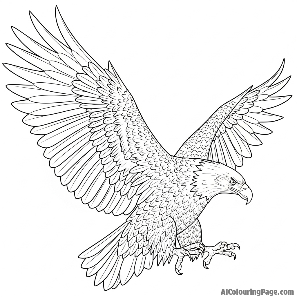 Eagle stretching its wings before flying.