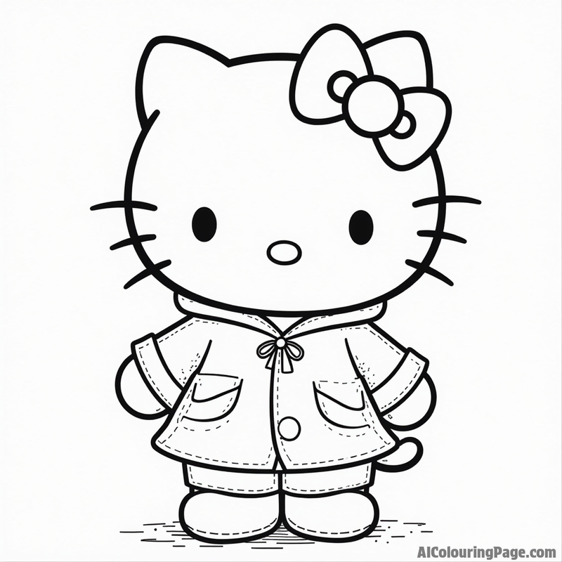 Hello Kitty wearing a raincoat