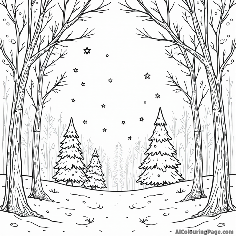 Snowflakes falling on a forest