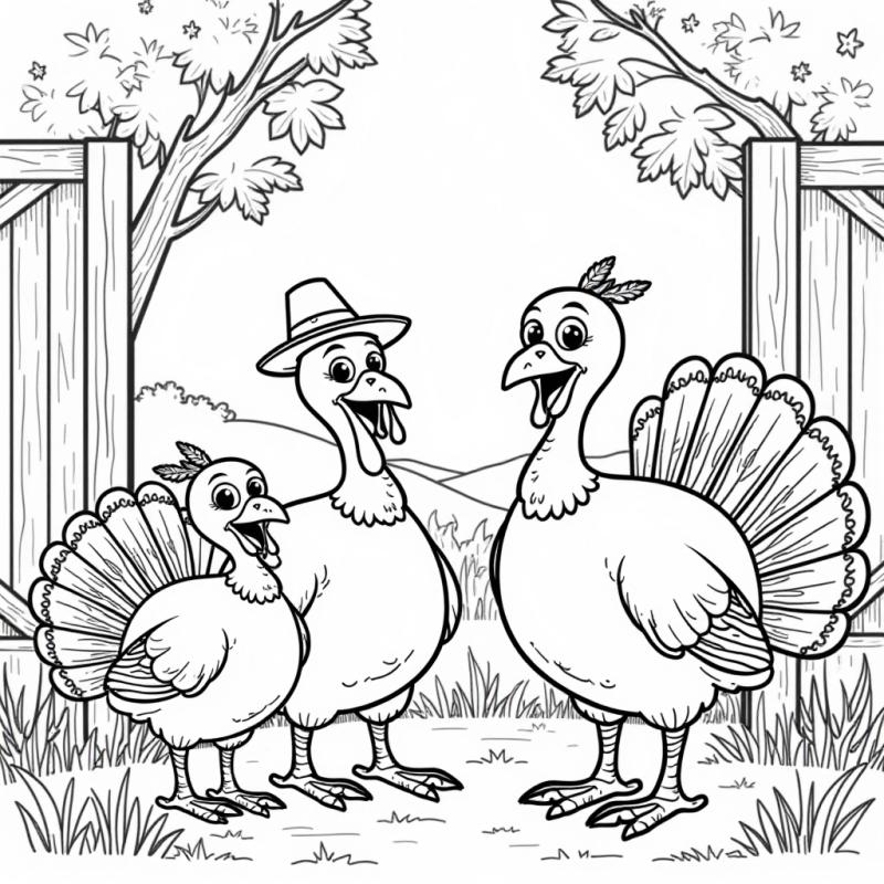 Happy Turkey family coloring page