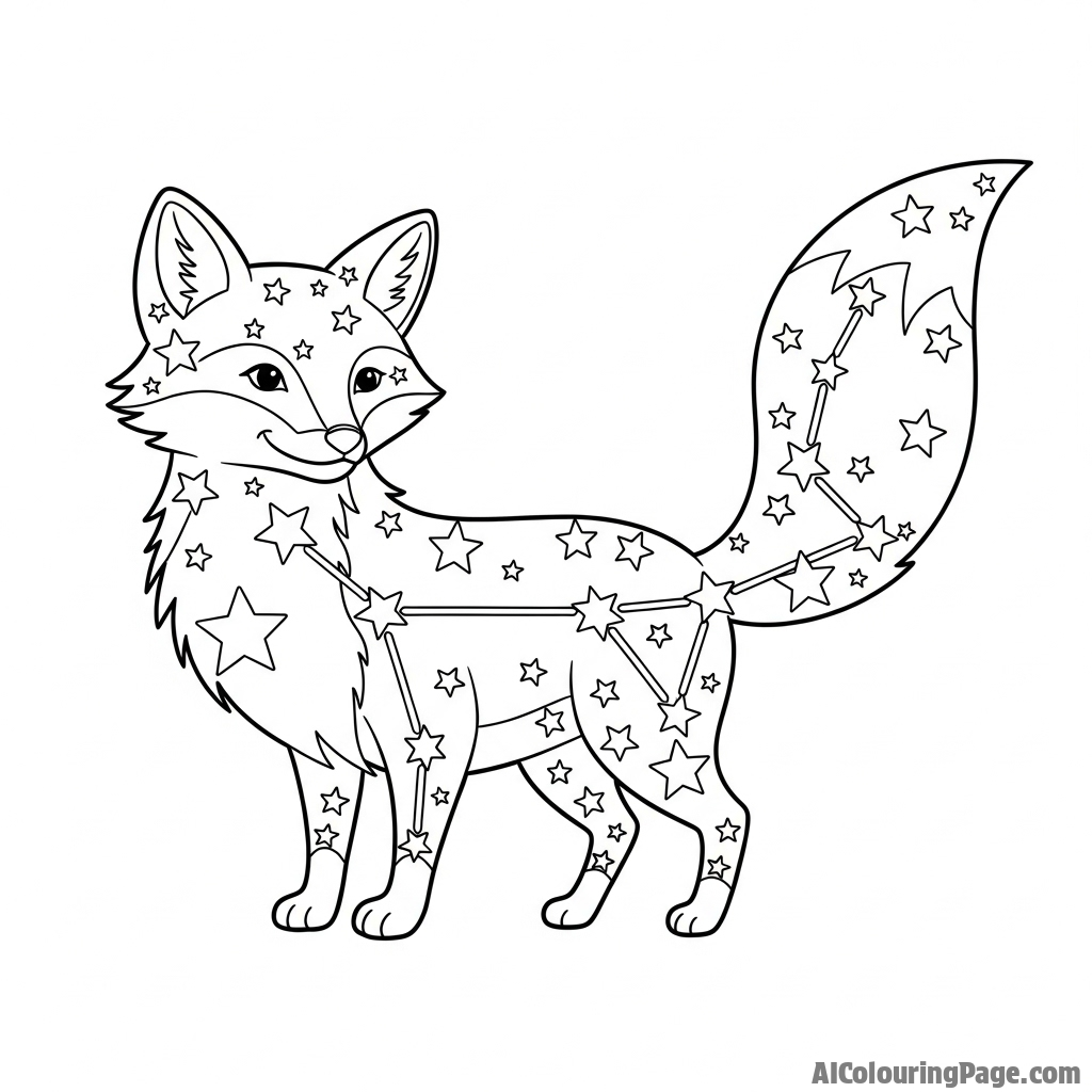 A fox as a constellation, its form made of bright, interconnected stars.