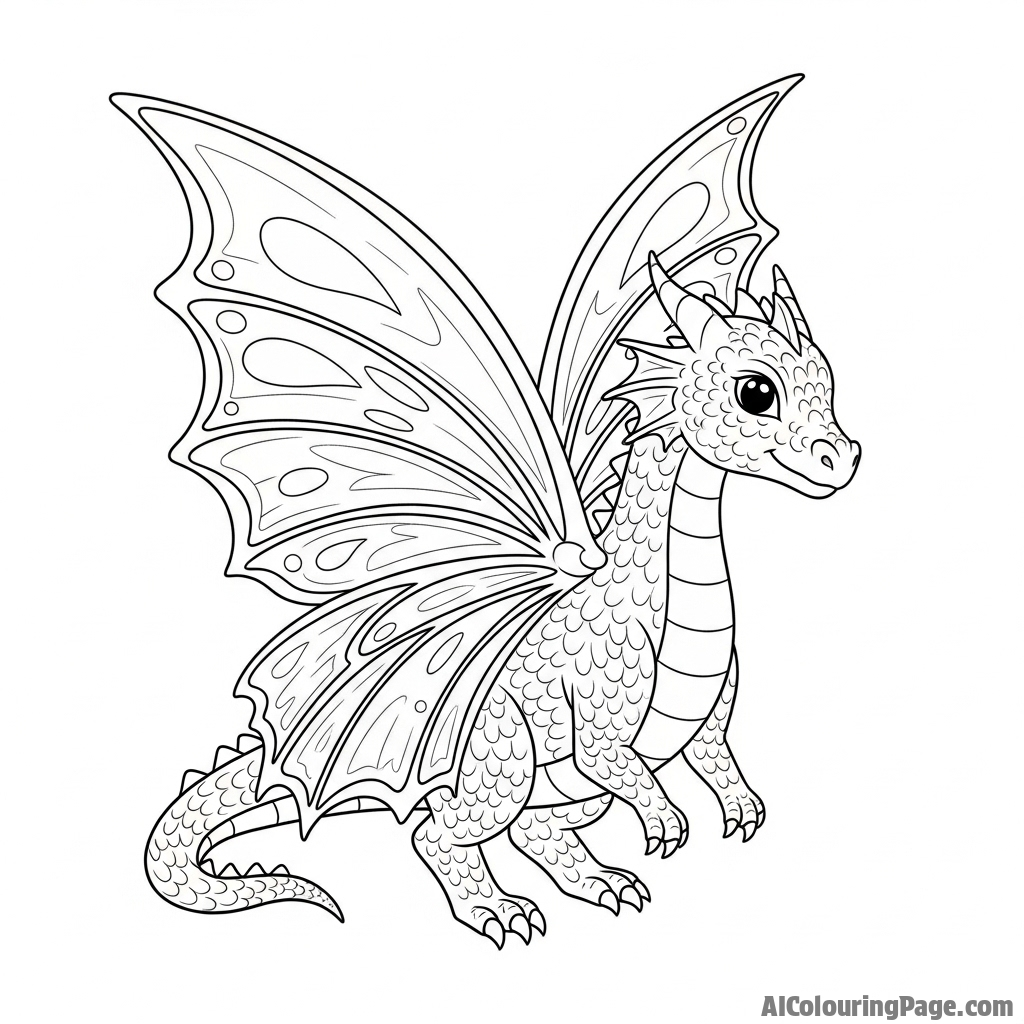A dragon with wings like a butterfly's, intricate and delicate.