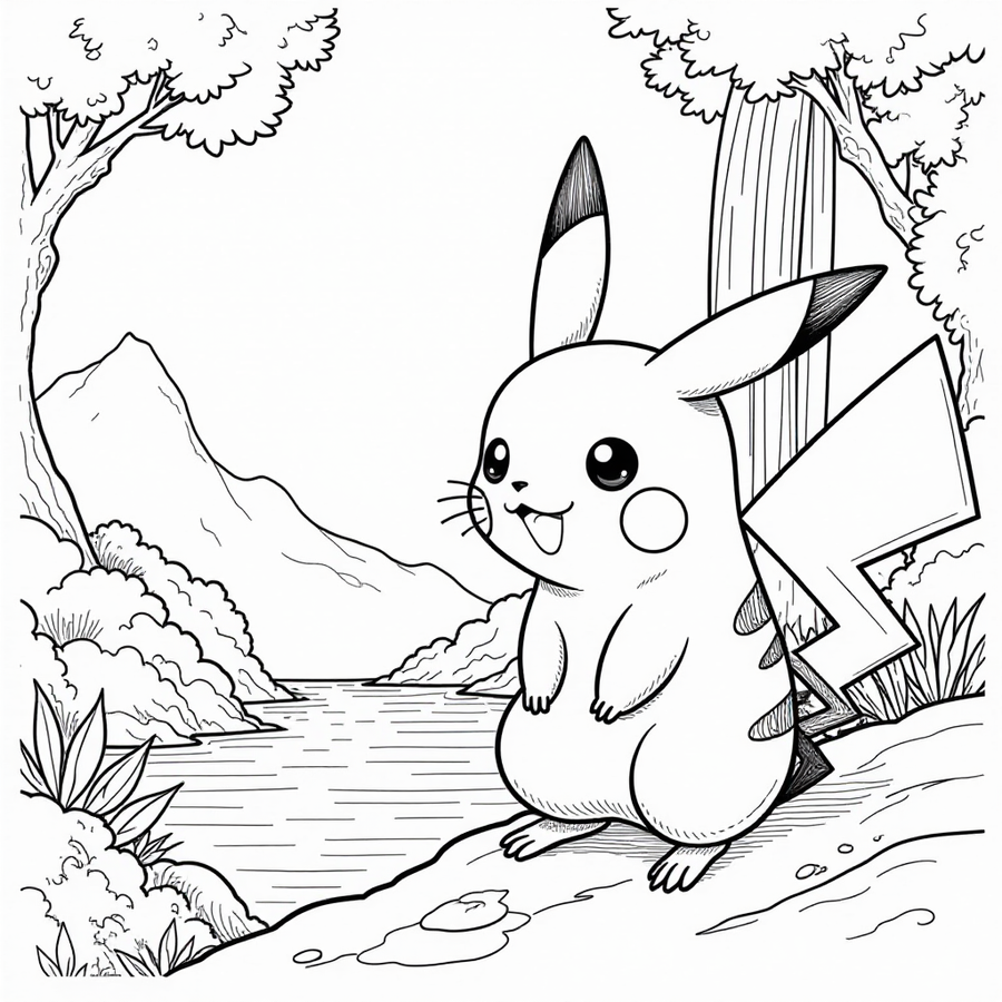 Pikachu by a waterfall