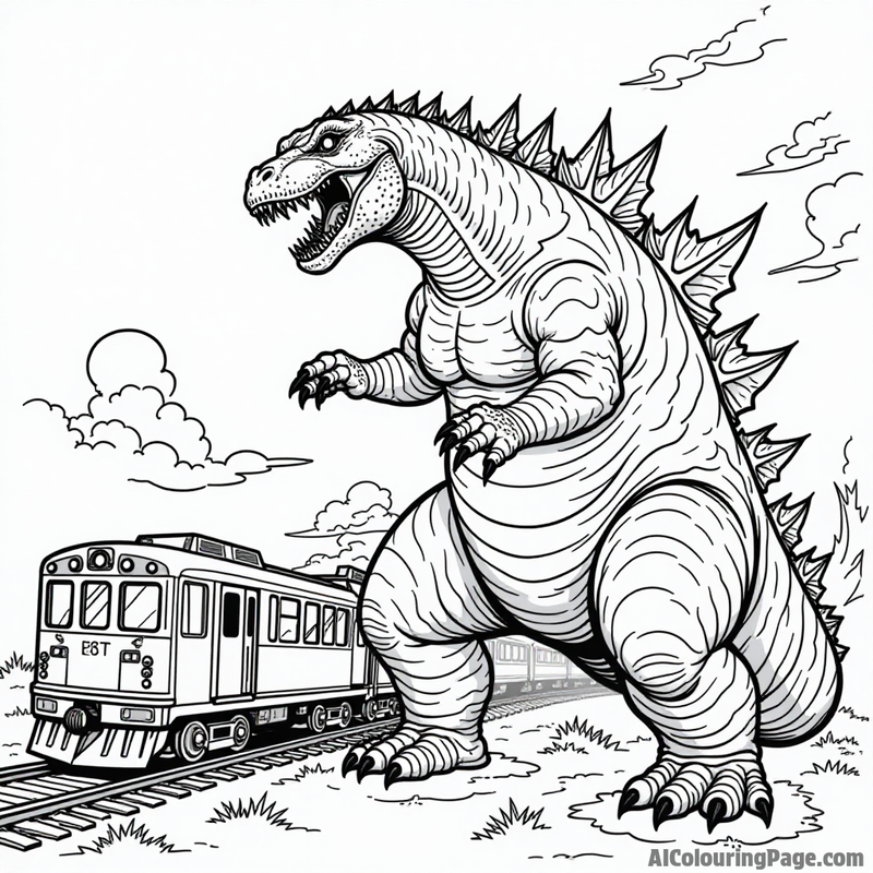 Godzilla destroying a train