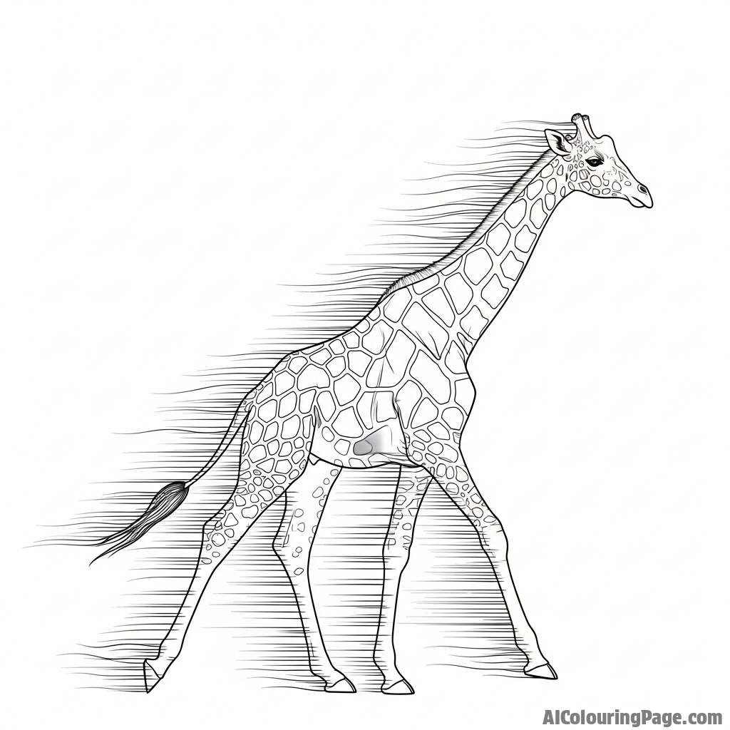 A long-exposure photograph capturing the fluid motion of a running giraffe.