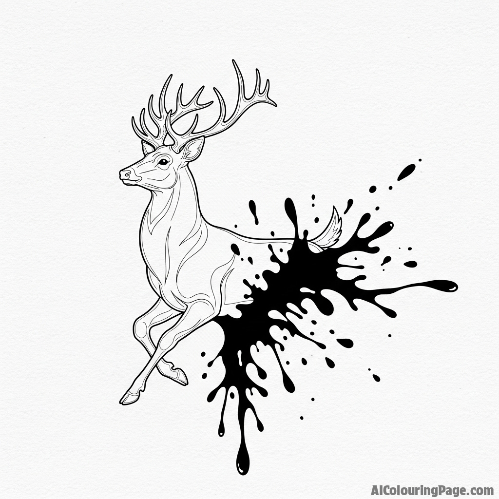 A deer's form emerging from a splash of ink on textured paper.