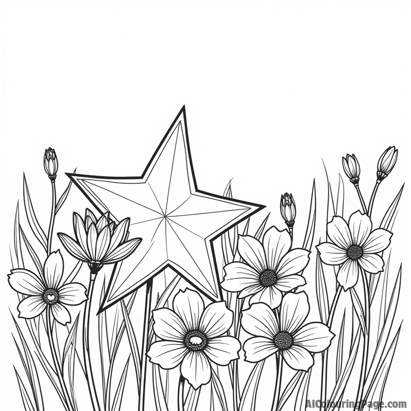 A star resting on a field of flowers