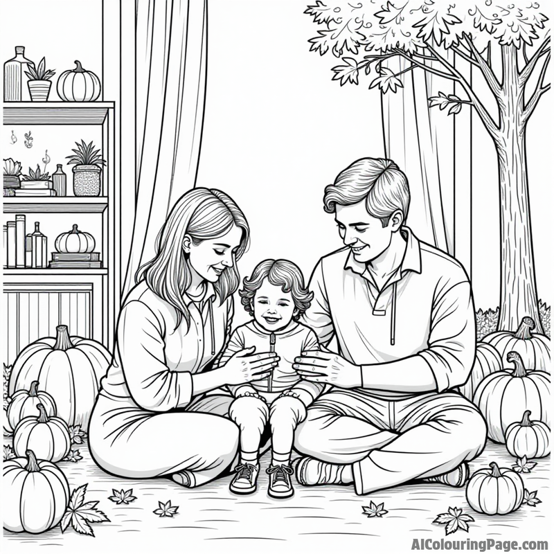 A family decorating their home for autumn