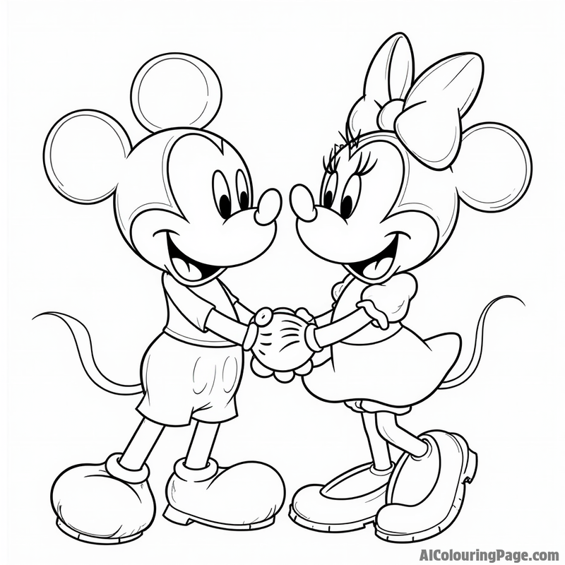 Mickey Mouse and Minnie Mouse holding hands