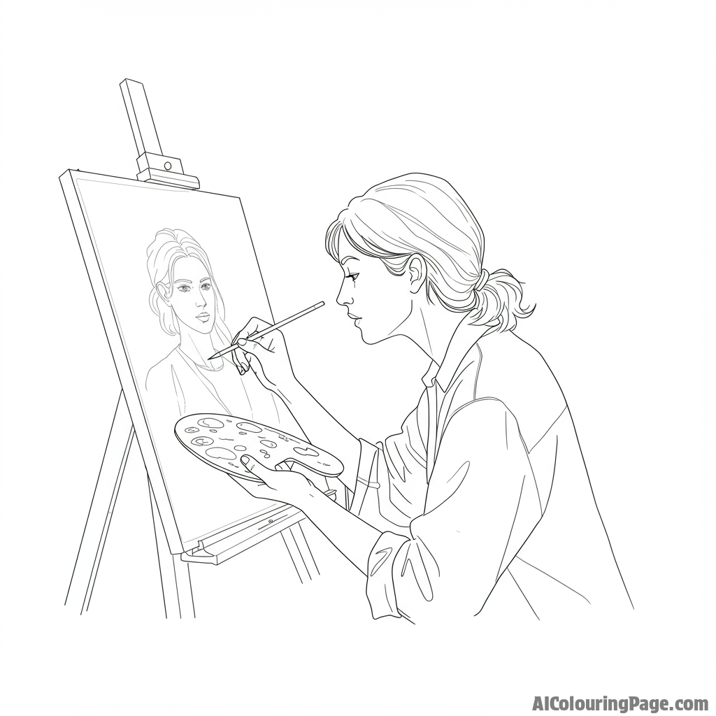 An artist sketching in a studio bathed in natural light.