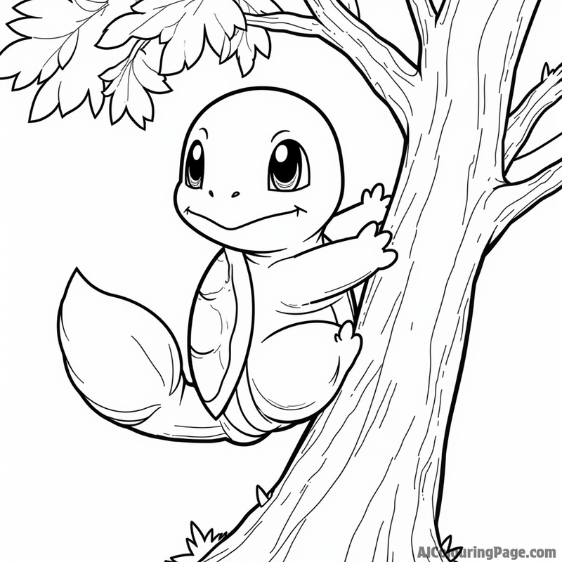 Squirtle climbing a tree