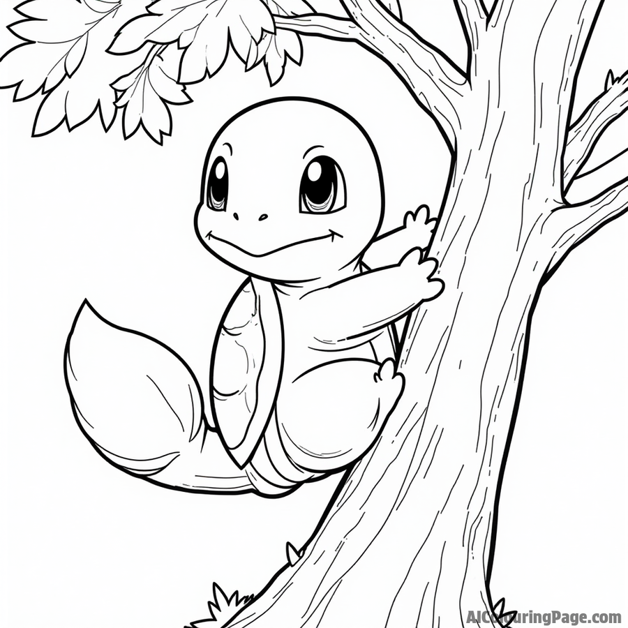 Squirtle climbing a tree