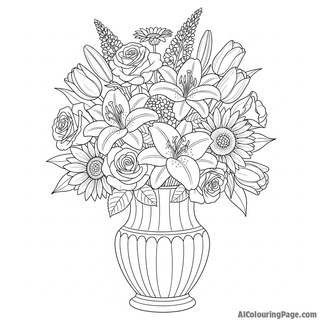 A bouquet of freshly cut flowers in a vintage vase.