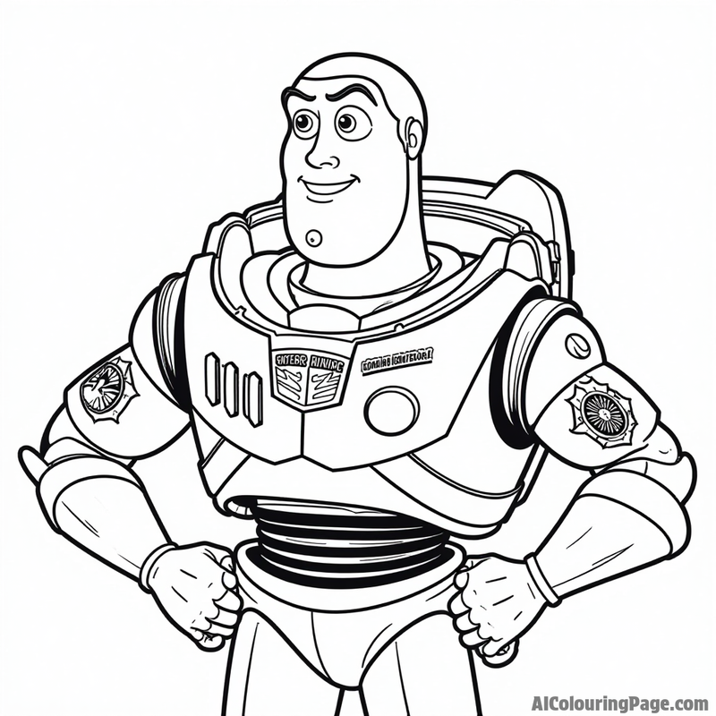 Buzz Lightyear holding a star command badge