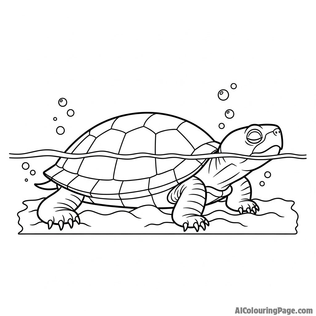 A turtle hibernating under a layer of mud at the bottom of a pond.