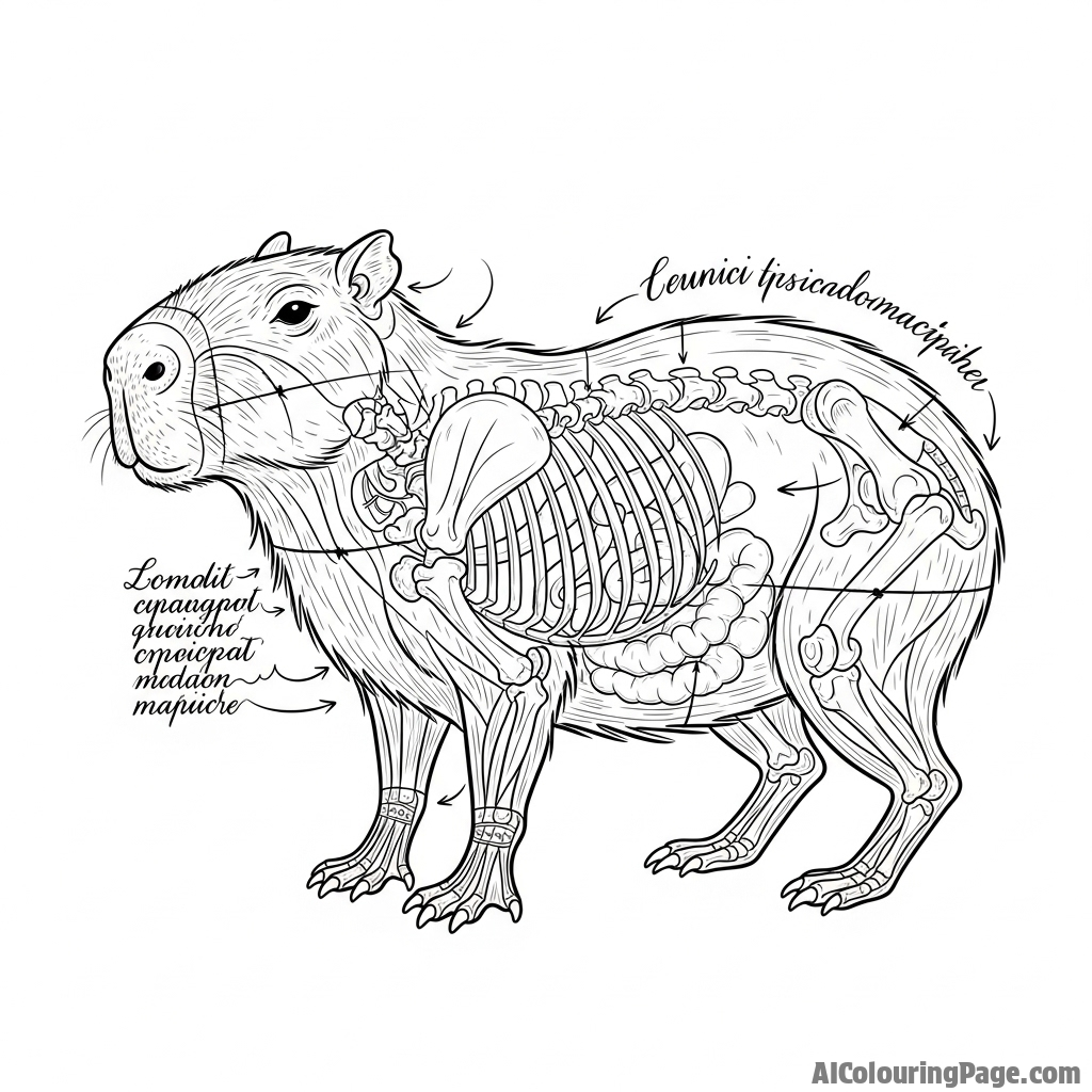 A detailed anatomical sketch of a capybara, in the style of da Vinci.