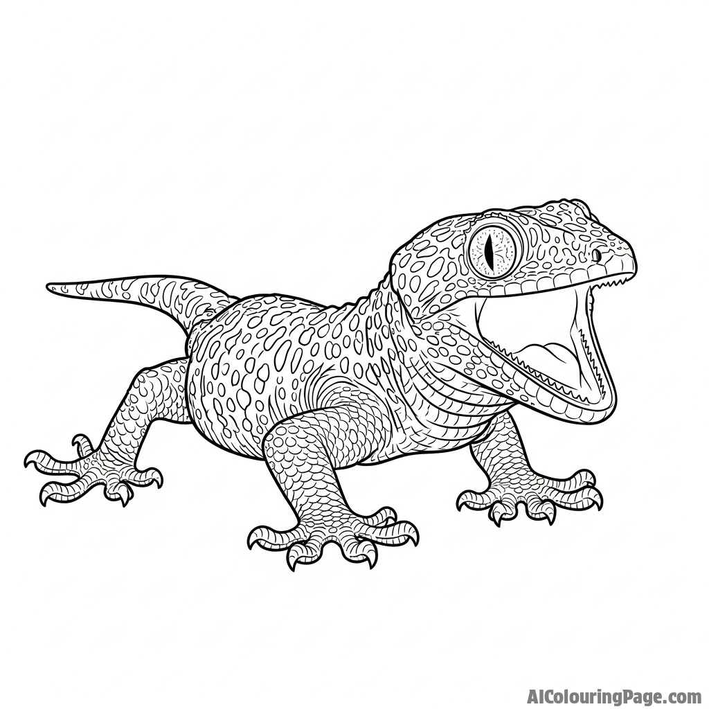 A tokay gecko with its mouth wide open in a vocal display.